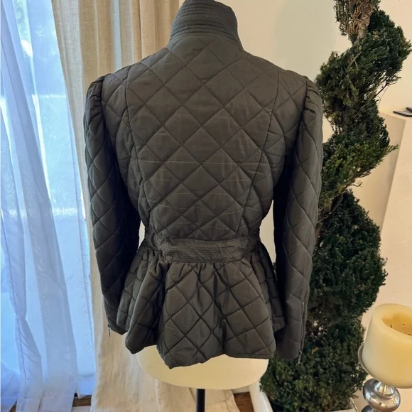Marie Oliver Olive-colored Quilted Puffer Jacket with Peplum - Size 1 (Large/XL) - Picture 4 of 15